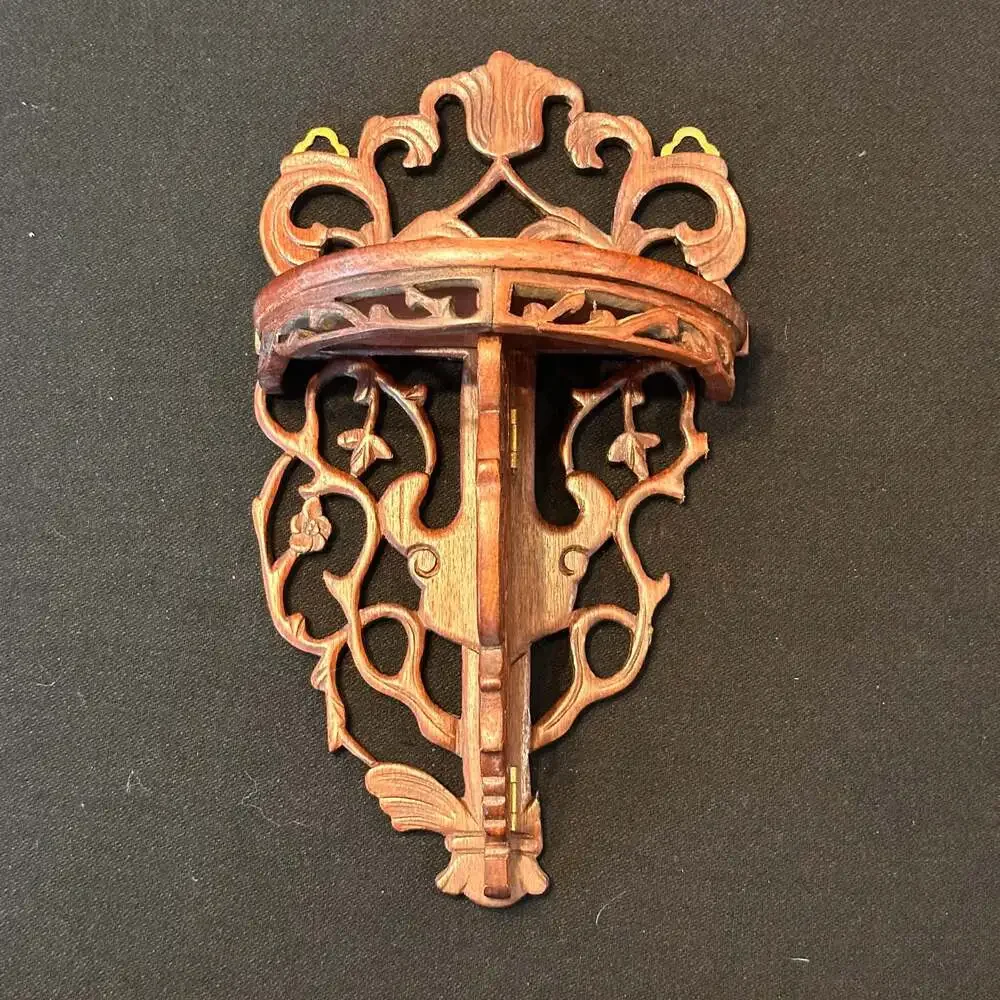 Vintage Carved Wood Sconce Hanging Wall Shelf Ornate Folding
